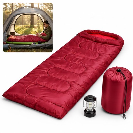 Cheqo® Envelop Slaapzak - Deken Slaapzak - Slaapzak Volwassenen - Zomerslaapzak - Lente Slaapzak - Camping Slaapzak - Kampeer Slaapzak - Festival Slaapzak - Slaapzak Wandelen - Slaapzak Hiken - Rode Slaapzak van Merkloos