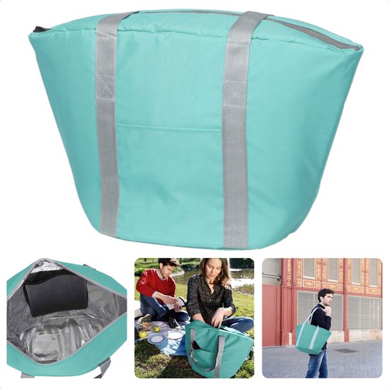 Cheqo® Geïsoleerde Koeltas - 22,3 liter - Lichtblauw - Isolerend - Thermische Binnenkant - Dubbel Handvat - Rits - 18,5 x 18 cm - Verstevigde Bodem - Voor Picknick & Boodschappen van Cheqo