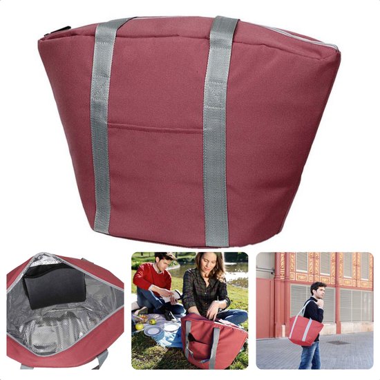 Cheqo® Geïsoleerde Koeltas - 22,3 liter - Roze - Isolerend - Thermische Binnenkant - Dubbel Handvat - Rits - 18,5 x 18 cm - Verstevigde Bodem - Voor Picknick & Boodschappen van Cheqo