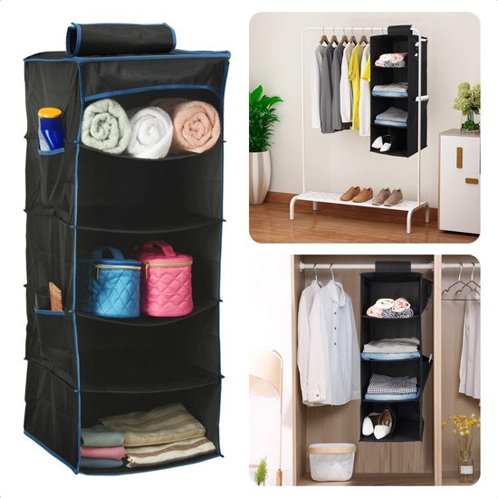 Cheqo® Hang Organizer - Kledingkast Organizer - Camping Kast Organizer - Hangorganizer - Tentorganizer 5 Vaks - Opvouwbare Opbergkast voor Caravan - Hangende Opbergzak Camping - Kledingkast Organiser - Hangend Opbergysteem - Hangende Kledingkast van Cheqo