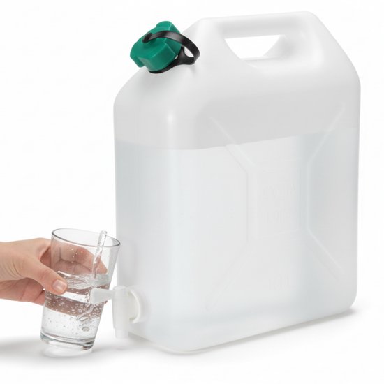 Cheqo® Jerrycan Met Kraan - 10 Liter - Kunststof Jerrycan - Water Jerrycan - Handgreep - Watertank - Transparant - Watertap - Limonadetap van Merkloos
