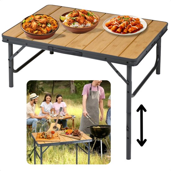 Cheqo® Klapbare Bamboe Campingtafel - Inklapbare Camping Tafel - Balkontafel - Tuintafel - Lichtgewicht en Opvouwbaar - Aluminium Frame - Inclusief EBOOK van Cheqo