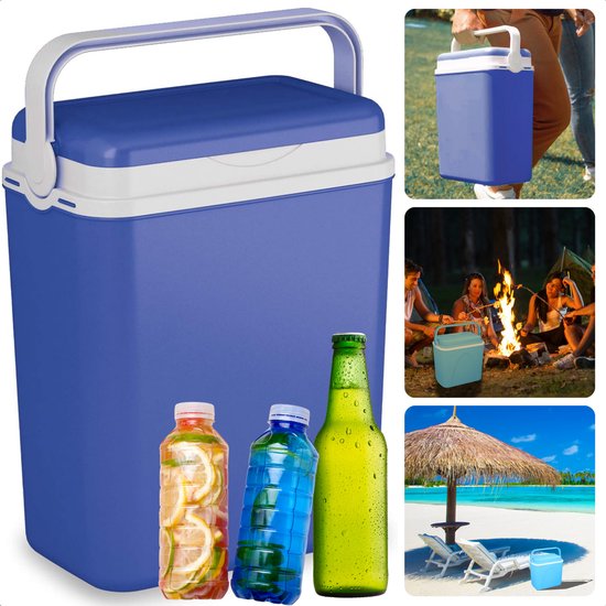Cheqo® Koelbox - Coolbox - Frigobox - 10L - Blauw-Wit - Draagbaar - Handig Hengsel van Cheqo