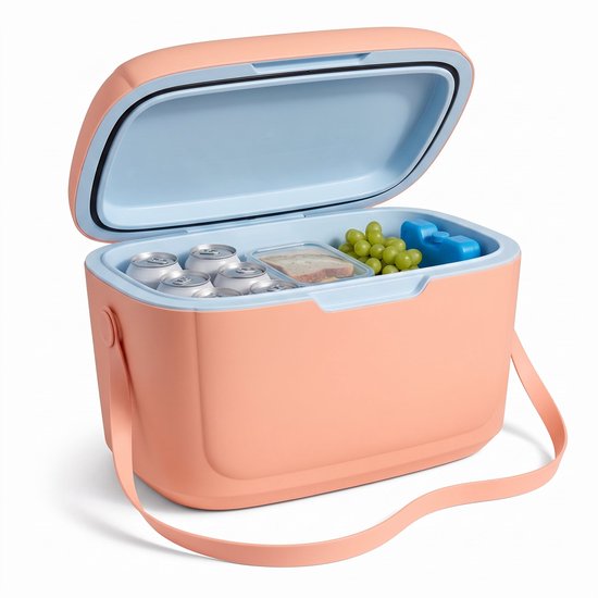 Cheqo® Koelbox - Draagbare Koelbox zonder Stroom - Passieve Koelbox - Kleine Koelbox met Schouderband - Koelbox voor Camping - Strand - Picknick en Auto - Koeltas - Thermobox - Isolerende Koelbox voor Festival - Roze Lichtgewicht Koelbox