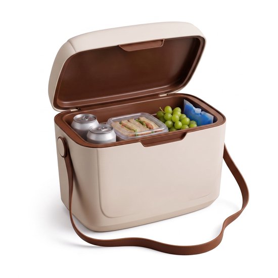 Cheqo® Koelbox - Draagbare Koelbox zonder Stroom - Passieve Koelbox met Verstelbare Draagriem - Koelbox voor Camping en Strand - Picknick Koelbox voor Auto en Boot - Koeltas voor Festival - Isolerende Koelbox met Deksel - Retro Koelbox