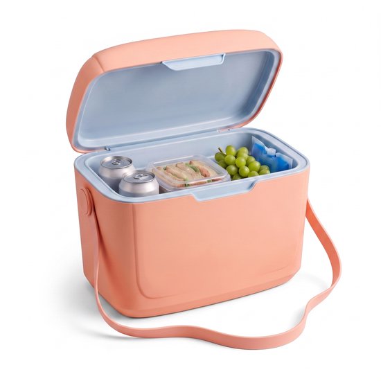 Cheqo® Koelbox Klein - Draagbare Koelbox zonder Stroom - Koelbox met Handvat en Deksel - Koelbox voor Picknick - Camping - Strand en Auto - Coolbox - Frigobox - Mini Koelbox voor Onderweg - Koeltas voor Lunch en Festival - Roze