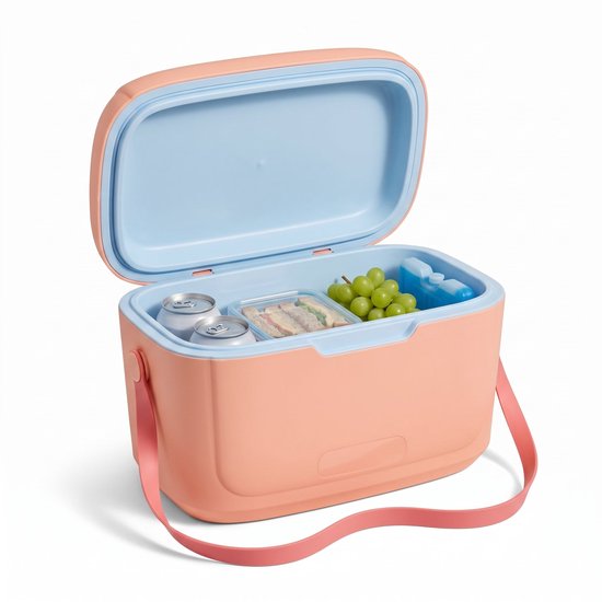 Cheqo® Koelbox - Kleine Koelbox 6 Liter - Koeltas - Draagbare Koelbox met Schouderband en Verstelbare Draagriem - Koelbox zonder Stroom - voor Picknick - Strand - Camping - Auto en Festival - Isolerende Lunchbox Koeler - Roze Koelboxje van Cheqo