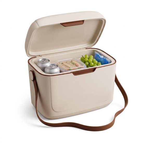 Cheqo® Koelbox - Kleine Koelbox - Draagbare Koelbox - Mini Koelbox - Koelbox zonder Stroom - Passieve Koelbox met Draagriem - Koelbox voor Camping - Strand - Picknick en Onderweg - Koelbox voor in de Auto - Isolerende Koeltas - Retro Design