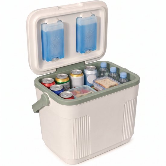 Cheqo® Koelbox met Koelelementen - Passieve Koelbox zonder Stroom - Draagbare Koelbox met Handvat voor Camping - Strand - Picknick - Festival en Auto - Koeltas - Frigobox - Coolbox - Koelbox met Deksel - Inclusief 2 Herbruikbare Koelelementen
