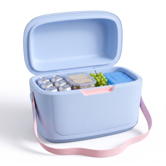 Cheqo® Koelbox - Passieve Koelbox Zonder Stroom - Draagbare Koelbox - Kleine Koelbox met Schouderband - Koeltas voor Camping en Strand - Picknick Koelbox voor Festival en Auto - Lunchbox Koeler - Isolatiebox - Koelbox Blauw - Frigobox