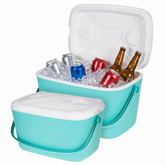 Cheqo® Koelbox Set van 2 - Mintgroen - Passieve Koelbox voor Camping en Picknick - Draagbare Koeltas zonder Stroom - Geïsoleerd voor Strand en Auto - Stapelbaar - Frigobox - Coolbox - Festival - BBQ - Outdoor - Vakantie