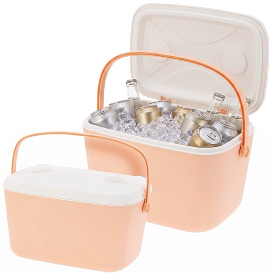 Cheqo® Koelbox Set van 2 - Roze - Passieve Koelbox voor Camping en Picknick - Draagbare Koeltas zonder Stroom - Geïsoleerd voor Strand en Auto - Stapelbaar - Frigobox - Coolbox - Festival - BBQ - Outdoor - Zomer
