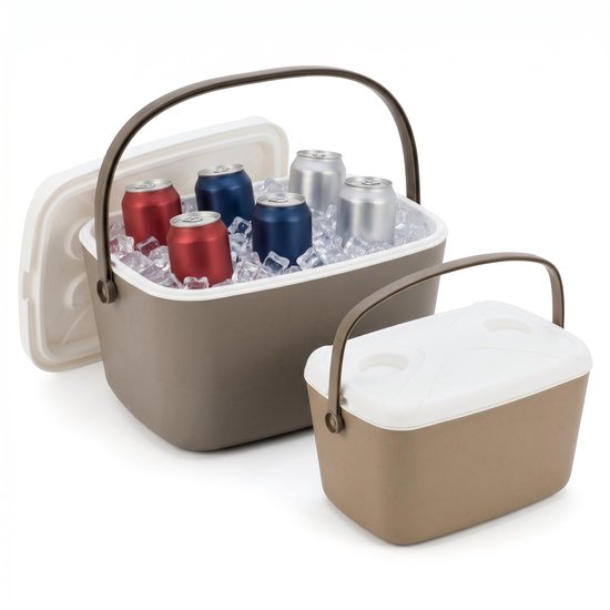 Cheqo® Koelbox Set van 2 - Taupe Beige - Passieve Koelbox voor Camping en Picknick - Hardcase Koeltas zonder Stroom - Geïsoleerd voor Strand en Auto - Stapelbaar - Frigobox - Coolbox - Festival - BBQ - Outdoor