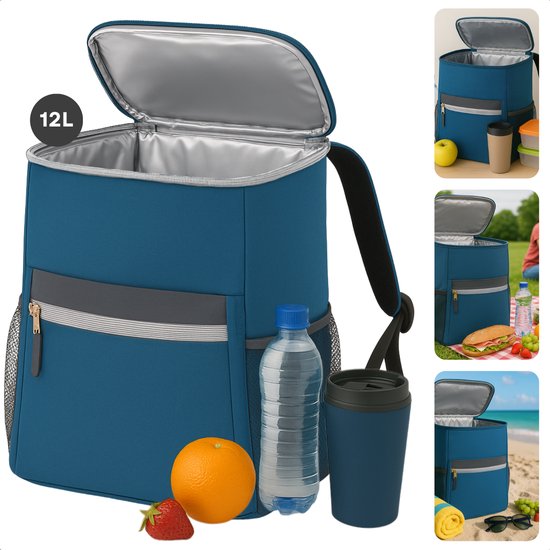 Cheqo® Koelrugtas 12L - Koelrugzak - Koeltas - Lunchtas - Picknicktas - Donkerblauw - Isolerende Rugzak voor Picknick - Compact en Waterdicht van Cheqo