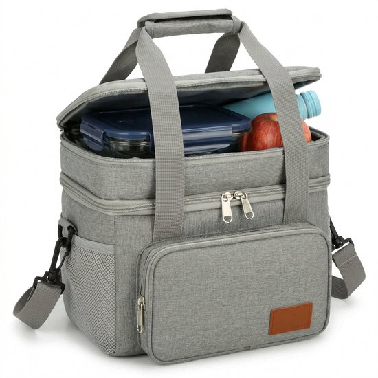 Cheqo® Koeltas - Lunchtas Geïsoleerd - Opvouwbaar - Picknicktas - Thermotas voor Werk en School - Koeltasje - Isolatietas met Schouderriem - Dubbel Compartiment - Warmhoudtas - Waterafstotend - Lunch Bag - Coolerbag - Draagtas voor Volwassenen van Merkloos