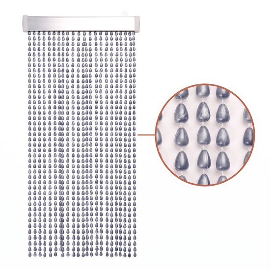 Cheqo® Kralengordijn 90x210 cm Grijs - Vliegengordijn - Deurgordijn - Insectengordijn - Horgordijn - Hordeur - Muggengordijn - Kunststof Kralen - Vliegenwerend - Vliegendeur - Anti Insecten - voor Deur, Terrasdeur, Schuur, Caravan en Camper