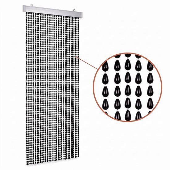 Cheqo® Kralengordijn 90x210 cm Zwart - Vliegengordijn - Deurgordijn - Insectengordijn - Horgordijn - Hordeur - Muggengordijn - Kunststof Kralen - Vliegenwerend - Vliegendeur - Anti Insecten - voor Deur, Tuindeur, Balkondeur, Caravan en Camper