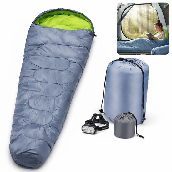 Cheqo® Mummy Slaapzak - Zomerslaapzak - Slaapzak Volwassenen - Slaapzak 1 Persoons - Camping Slaapzak - Outdoor Slaapzak - Festival Slaapzak - Lichtgewicht Slaapzak - Slaapzak Met Capuchon - Geel Grijze Slaapzak van Merkloos