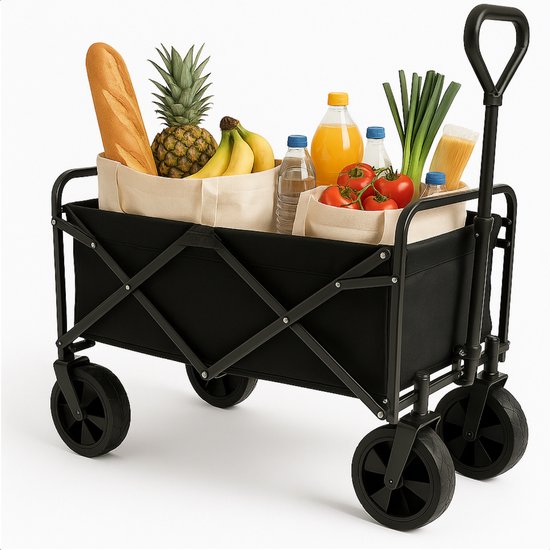 Cheqo® Opvouwbare Bolderwagen - Bolderkar Opvouwbaar - Metaal - Strand en Vakantie - Strandkar - Grote Wielen van Cheqo