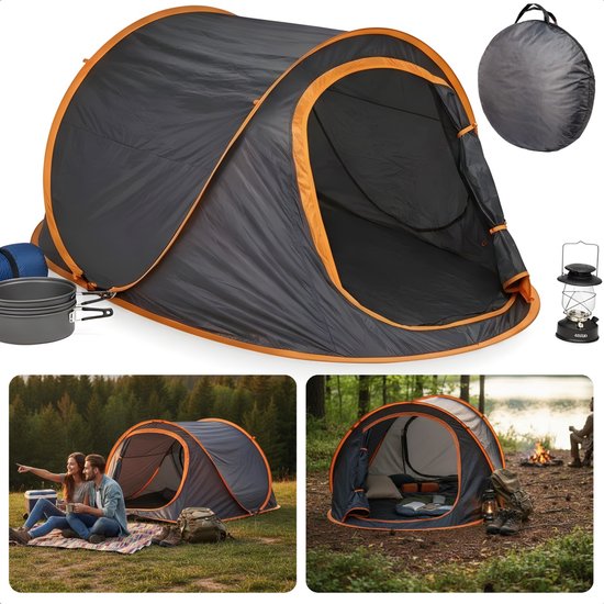 Cheqo® Pop Up Tent 2 Persoons - Pop Up Tent - Popuptent 2 Persoons - Popuptent - Campingtent 2 Persoons - Kampeertent 2 Persoons - Automatische Tent 2 Persoons - Werptent 2 Persoons - Koepeltent 2 Persoons van Merkloos
