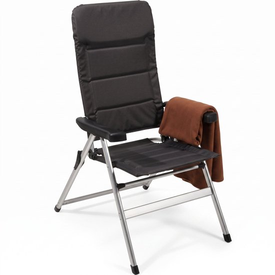 Cheqo® Standenstoel - Campingstoel met Verstelbare Rugleuning - 6 Standen - Gewatteerd - Relaxstoel - Opvouwbaar - Klapstoel - Vouwstoel - Kampeerstoel - Tuinstoel - Strandstoel - Visstoel - Aluminium Frame - met Armleuningen - Zwart