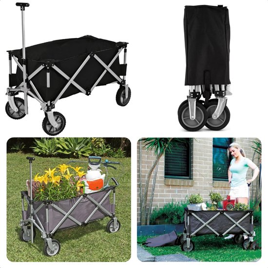 Cheqo® Stevige Opvouwbare Bolderkar - Strandkar Opvouwbaar - Polyester - Zwart van Cheqo