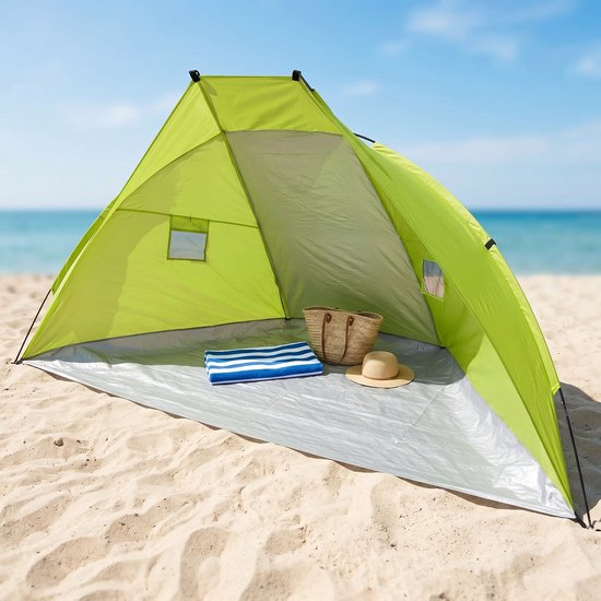 Cheqo® Strandtent - Beach Shelter - Beachshelter - Windscherm Strand - Zonnescherm voor Kinderen en Volwassenen - Strandscherm - Schaduwtent voor Strand en Camping - Zonwering Strand met UV Bescherming - Strandtentje - Zonneluifel