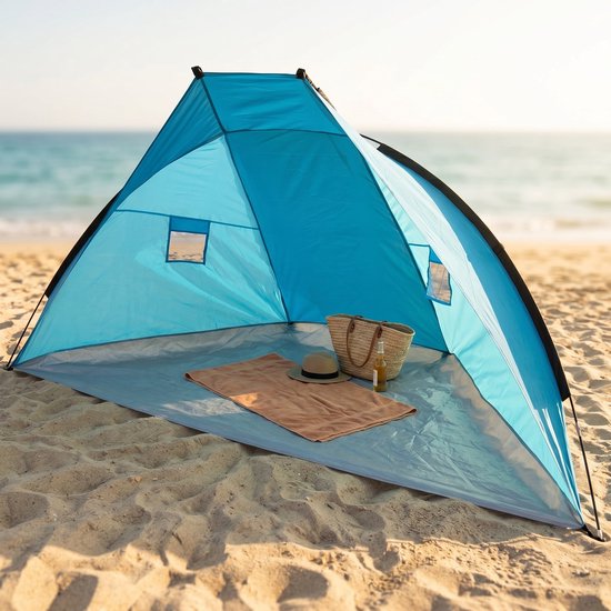 Cheqo® Strandtent - Beachshelter - Beach Shelter - Windscherm - Strandtentje - Zonnescherm - Schaduwtent met UV Bescherming - Strandscherm - Strand Tent - Strandschelp voor Kinderen - Strand en Camping