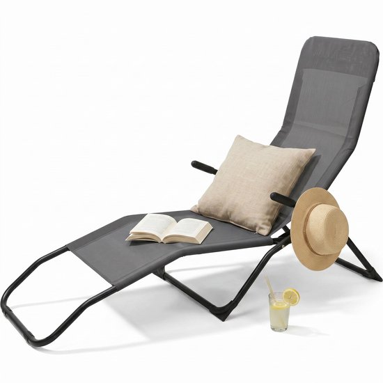 Cheqo® Tuinligstoel Inklapbaar - Ligstoel - Zonnebed - Verstelbare Rugleuning - Ligbed - Relaxstoel voor Tuin - Balkon - Terras - Weerbestendig - Lichtgewicht - Opvouwbaar - Klapstoel - Strandstoel - Campingstoel - Loungebed - Tuinbed van Merkloos