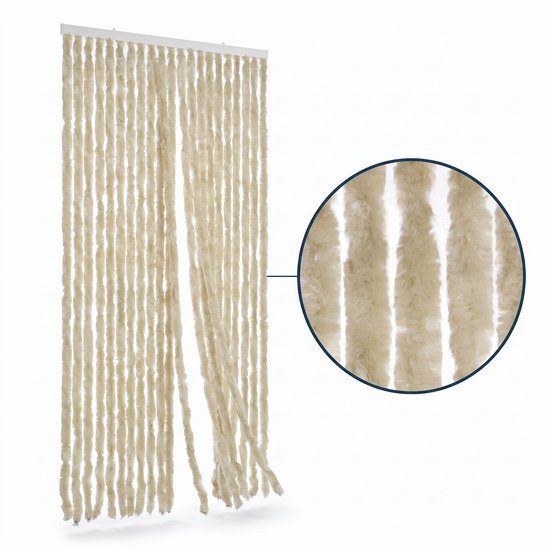 Cheqo® Vliegengordijn 90x210 cm Beige - Insectengordijn - Deurgordijn - Kattenstaart - Horgordijn - Hordeur - Pluche Strengen - Chenille - Muggengordijn - Vliegenhor - Anti Insecten - Creme - voor Deur, Tuindeur, Balkondeur, Caravan en Camper