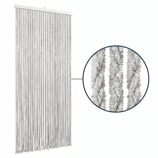 Cheqo® Vliegengordijn 90x230 cm Grijs/Wit - Insectengordijn - Deurgordijn - Kattenstaart - Horgordijn - Hordeur - Pluche Strengen - Chenille - Gemêleerd - Muggengordijn - Vliegenhor - Anti Insecten - voor Deur, Tuindeur, Caravan en Camper