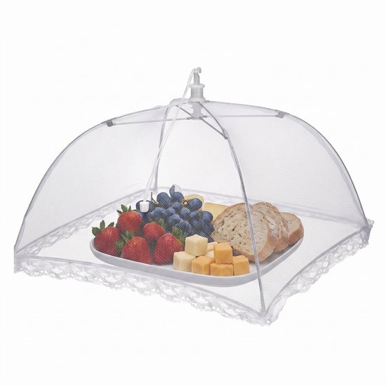 Cheqo® Vliegenkap - Voedselkap - Foodcover - Opvouwbaar en Uitklapbaar - Vliegennet - Insectennet - Eten Afdekken - Voedselafdekking - Etensbescherming tegen Insecten - voor Buiten - Picknick - BBQ - Barbecue en Tuin - Vliegenkapje - Wit