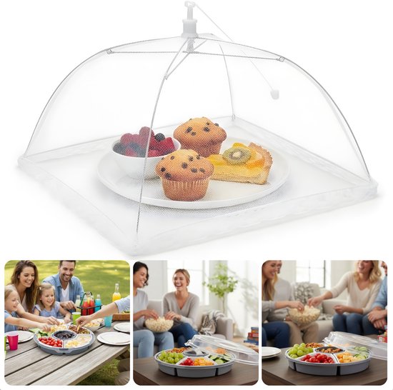 Cheqo® Vliegenkap - Voedselkap - Voedselkapje - Voedselafdekking - Voedselhoes - Eten Afdekken - Afdeknet - Afdekkap - Insectenkap - Insectennet - Vliegen Net - Vliegenkapje - Vliegenkap Eten - Witte Vliegenkap - Witte Voedselkap