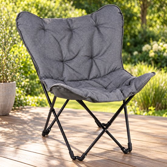 Cheqo® Vlinderstoel - Campingstoel Opvouwbaar - Butterfly Chair - Klapstoel - Vouwstoel - Kampeerstoel - Relaxstoel - Loungestoel - Tuinstoel - Festivalstoel - Strandstoel - Balkonstoel - voor Volwassenen - Draagbaar - Grijs - Inclusief Draagtas