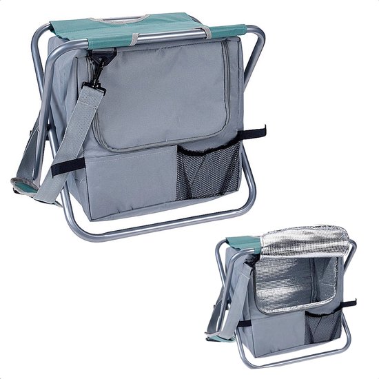 Cheqo® Vouwkruk met Koelbox - Koeltas Opvouwbaar - 30x30x20 cm - Campingstoel - Vissersstoel - Reistas - Stoel - Groen van Cheqo®