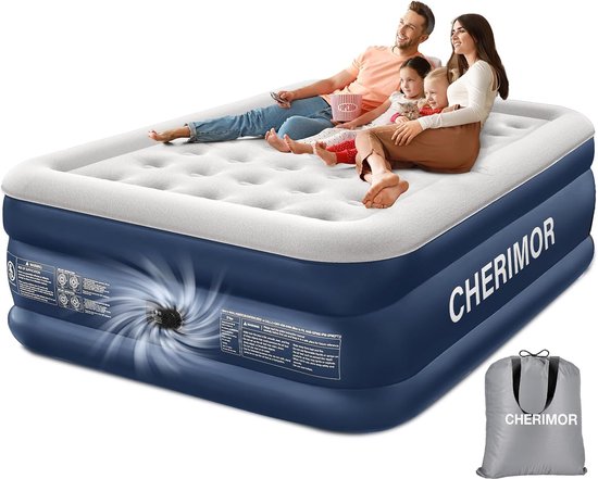 CHERIMOR Luchtbed 2-Persoons - met Ingebouwde Elektrische Pomp - <3 min snel opgeblazen - Zelfopblazend Luchtmatras - 203 x 152 x 46 cm - Logeerbed van Merkloos
