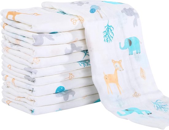 Chiffon Baby Slaapzak Set van 10 - 27 x 50 cm Vierkant, Zacht voor Gevoelige Huid, Ideaal voor Pasgeborenen en Baby's