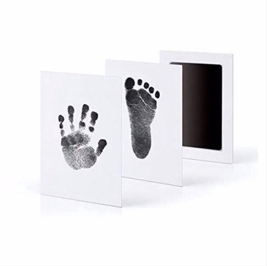 CHPN - Baby Voet- en Handafdruk Inktset - Zwart - Incl. 2 witte kaartjes - 2 setjes - Voetafdruk baby - Handafdruk - Kraamcadeau - Geboorte - Moederdag - Vaderdag van CHPN