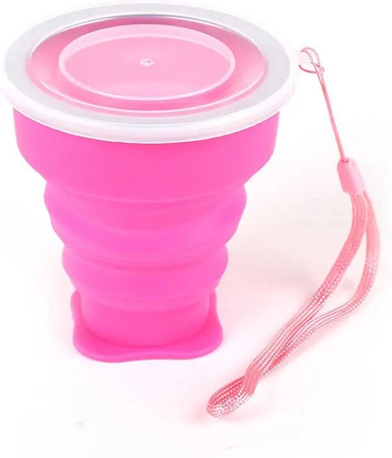 CHPN - Opvouwbare drinkbeker - Kampeer beker - 2 stuks - Roze - Met deksel - Opvouwbaar - 200ML - Handige drinkbeker - Siliconen - Survival