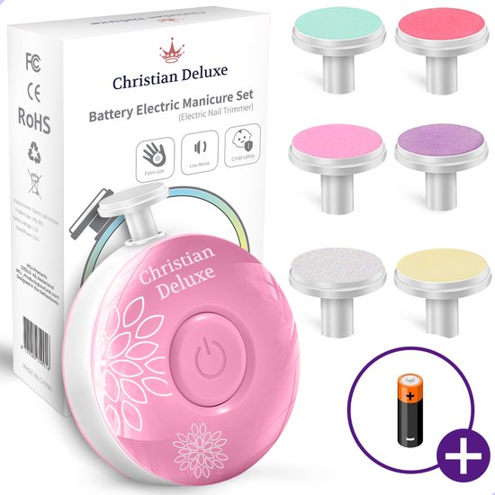 Christian Deluxe® Elektrische Baby Nagelvijl Licht Roze - Baby Nagelknipper - Manicure Set Baby - Nagelschaartje - 6 Vijlen - Incl. Batterij van Christian Deluxe