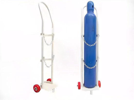 Cilinderwagen - Dolly Trolley - Transport Gasflessen - Veiligheidsketting - 8-15 Liter - Zilver
