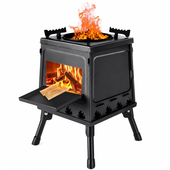 CINK Outdoor® Opvouwbare Camping Houtkachel – Draagbare Outdoor Stove met Draagtas – BBQ, Koken & Verwarmen – Carbon Staal van Merkloos