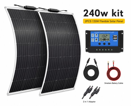 CINK Solar® Flex 240W Zonnepaneel Set – 2x 120W Flexibele Solar Panelen – 12V/24V – Inclusief Laadregelaar – Camper / Boot / Caravan / Balkon