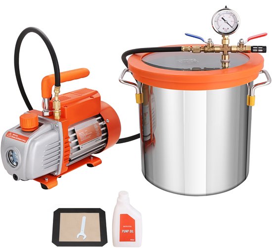 CINKLab V5-Pro Vacuümkamer & Pompset – 3.5 CFM – 5 Gallon RVS Ontgassingsset met Gehard Glazen Deksel – Voor Epoxy, Houtstabilisatie & Harsverwerking – Inclusief Olie & Accessoires van CINKLab