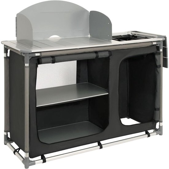 CLVP® Campingkeuken - Kampeerkast - Kampeerkeuken - Opvouwbaar - Inklapbaar - Zwart