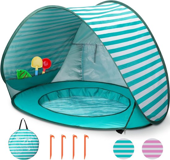 CLVP® Strandtent UV Bescherming - Strandtent Baby Pop Up – Strandtentje Extra Licht – Strandschelp – Strand Tent –Blauwgroen van Merkloos