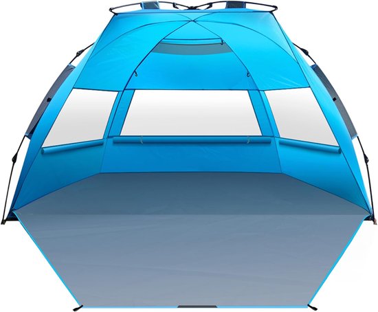 CLVP® Strandtent UV Bescherming - Strandtent Baby Pop Up – Strandtentje Extra Licht – Strandschelp – Strand Tent –Lichtblauw met grijs van Merkloos