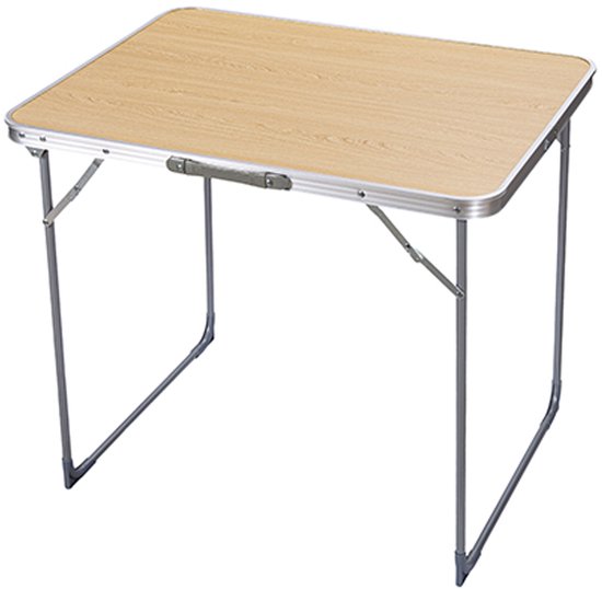 CM Camping tafel - aluminium - lichtgewicht - houtkleur - 80 x 60 x 70 cm - bijzettafel van Merkloos