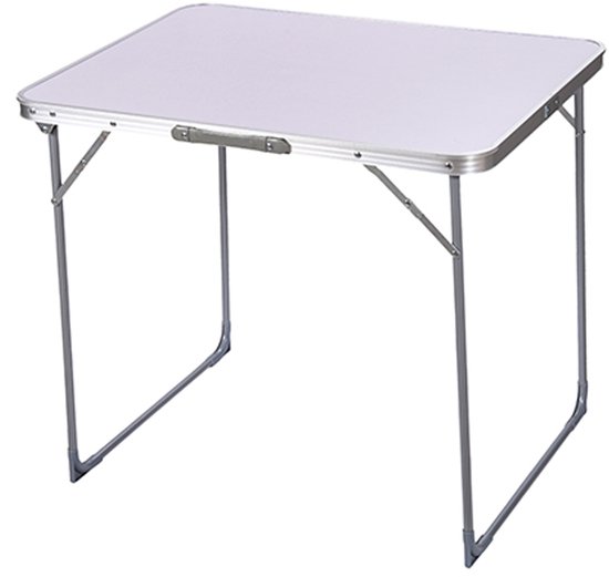 CM Camping tafel - aluminium - lichtgewicht - wit - 80 x 60 x 70 cm - bijzettafel van Merkloos