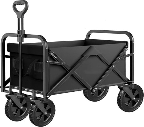 CNL Sight®Opvouwbaar Bolderkar- Tot 150kg Draagvermogen - 74x47x50cm -Camping Bolderwagen-kampeerkar- Inhoud 100L Bolderwagen met Duwstang - Opvouwbare Draag Kar - Bolder Wagen Strandkar -Dubbellaags verdikte doek- Kampeerkar-Zwart van CNL Sight®